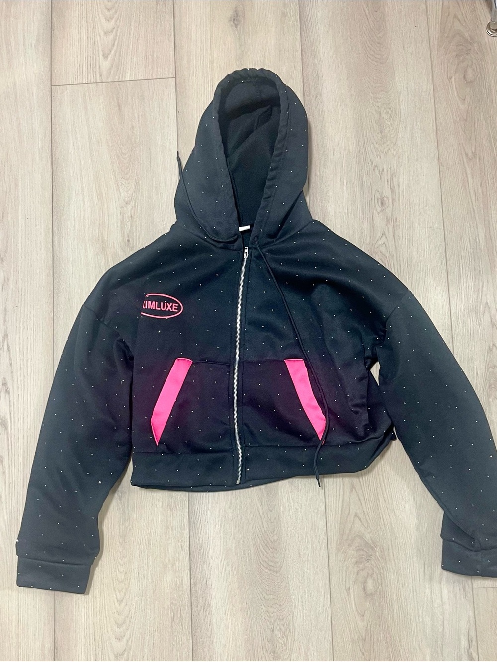 Luxe Black Hoodie with Silver Stud Detailing